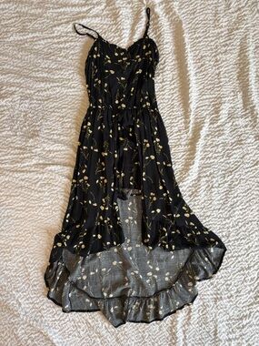 art class Black Floral High-Low Dress with Yellow Blossoms